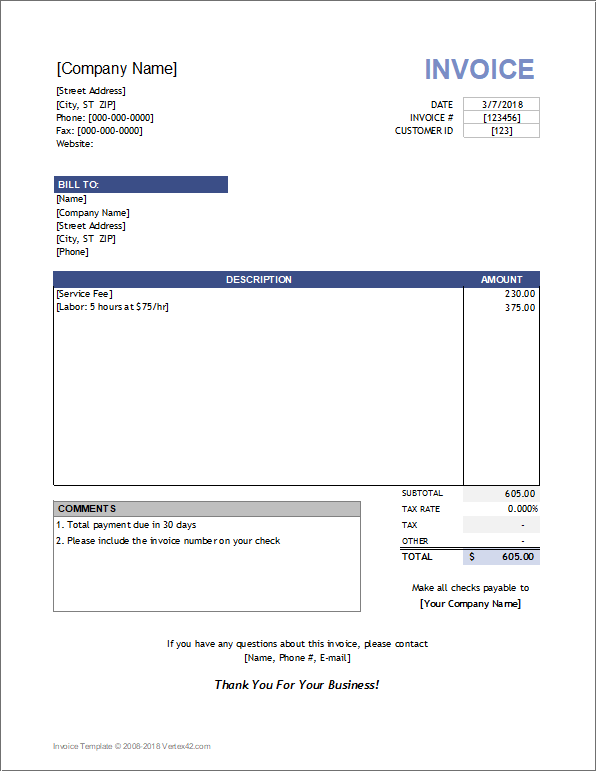 Contoh Invoice Jasa dalam Bahasa Inggris