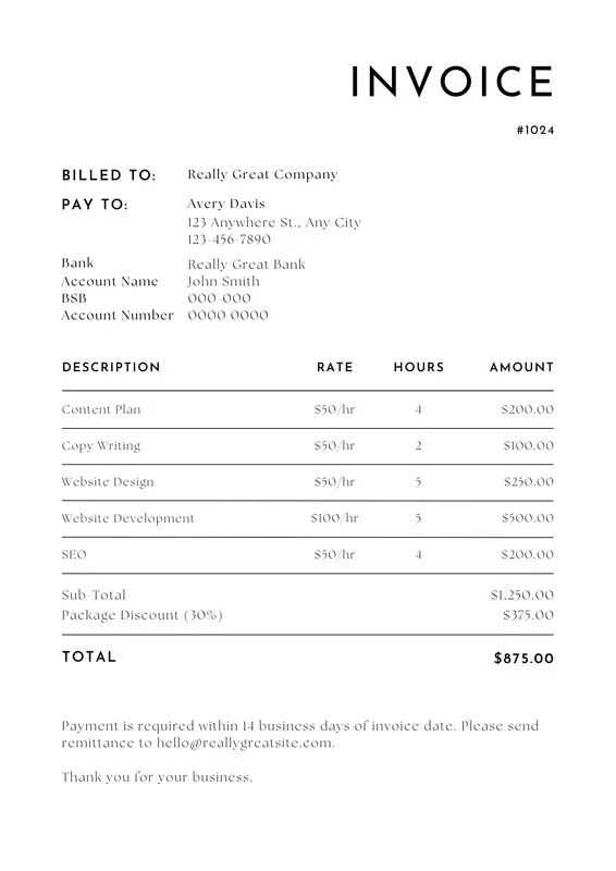Contoh Invoice Freelance Bahasa Inggris
